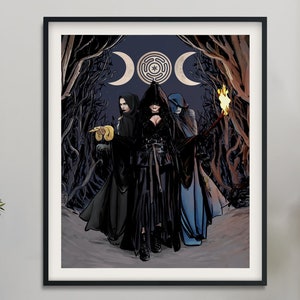 Hecate Moon Goddess  Poster - Painted - Wiccan Triple Goddess Tapestry - Hekate Witchy Painted Print, No Frame