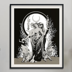 Moon Goddess  Hecate Poster - Painted - Wiccan Tapestry - Hecate Witchy Painted Print, No Frame