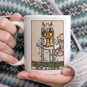 Caneca de café com carta de tarô Ás de Copas Caneca Ás de Copas