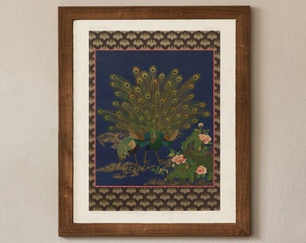 Impressão artística de dois pavões, pôster de pavão em estilo Art Nouveau