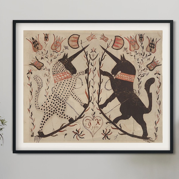Medieval Unicorn Print | Two Unicorns Art Poster