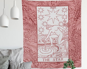 The Star Tarot Card Tapestry, Pink Floral Design