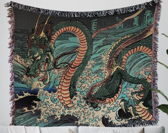 Woven Cotton Blanket - Japanese Dragon