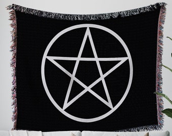 Pentagram Woven Cotton Blanket Tapestry, Witchcraft Decor