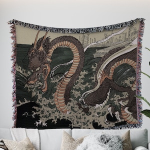 Woven Cotton Blanket - Japanese Dragon