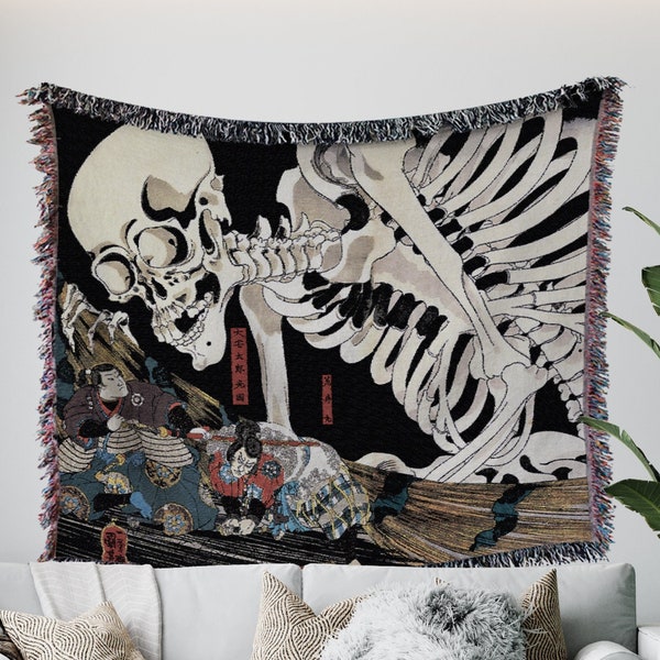 Woven Cotton Blanket - The Witch And The Skeleton Spectre