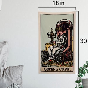 Tapiz de la carta del Tarot La Reina de Copas - Tapiz de cartas completas - Tapiz de baraja Rider Waite