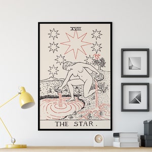 Impressão de carta de tarô estrela - Cartaz de vibração neutra da carta estrela Tarô eclético, sem moldura