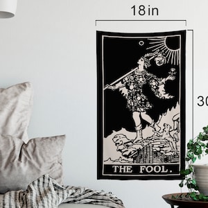The Fool Black Tarot Card Tapestry - Full Card Tapestry - Rider Waite Deck Tapestry