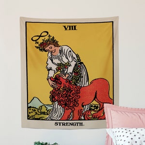 Tapiz de fuerza - Tarjeta de tarot de fuerza de Rider Waite Tela decorativa