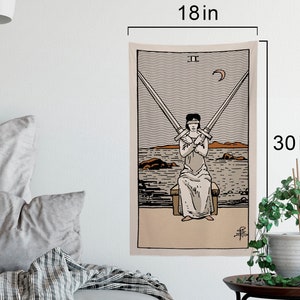 Tapiz de cartas del tarot 2 de espadas - Tapiz de bloques de colores con efecto natural y cartas completas - Tapiz de baraja Rider Waite