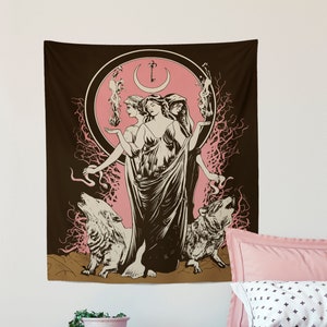 Moon Goddess Hecate Tapestry - Painted - Wiccan Tapestry - Hekate Neapolitan Witchy Painted Tapestry