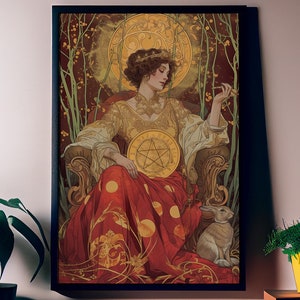 A Rainha de Ouros - Impressão de Carta de Tarô - A Rainha de Ouros Carta Neutral Vibe Poster Tarô Eclético, Sem Moldura