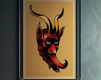 Plakat w stylu vintage z tatuażem diabła