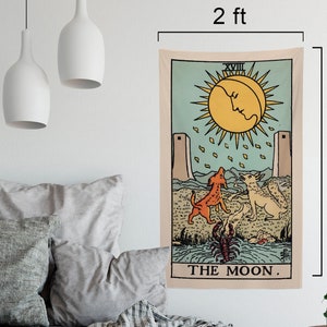 Tapeçaria de cartas de tarô da lua - Tapeçaria de cartas completas - Tapeçaria de baralho Rider Waite