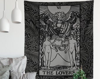 The Lovers Tarot Card Tapestry – Rider Waite Black & Gray