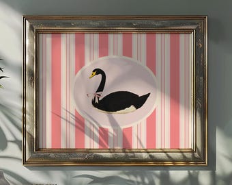 Vintage Black Swan Art Print, Elegant Illustration