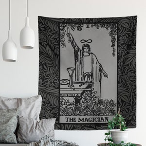 La carta del tarot del mago negro y gris Tela decorativa Negro y gris