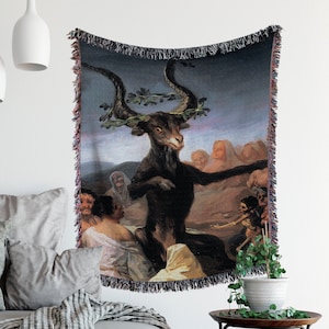 Witches Sabbath  - Black Phillip - Woven Throw Blanket - Wiccan Woven Tapestry -  Witchy Blanket