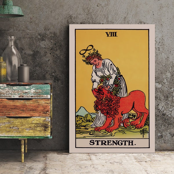 Strength Tarot Card Print - Woman and Lion Art