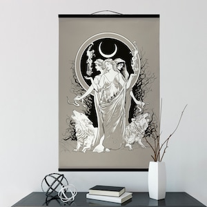 Moon Goddess Hecate Poster- Wiccan Print- Hecate Witchy Print Canvas Wall Hanging - Tapestry, Poster Print