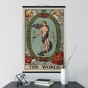 The World Tarot Card Canvas Wall Hanging - The World Card Tapestry, Print