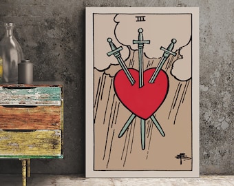 Three Of Swords- Tarot Card Print - The 3 Of Swords Card Poster, No Frame