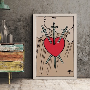 Three Of Swords- Tarot Card Print - The 3 Of Swords Card Poster, No Frame