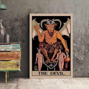 Le Diable - Impression de Carte de Tarot - Carte de Tarot L’Affiche de la Carte du Diable par Printagrams Harvest Tarot, Sans Cadre