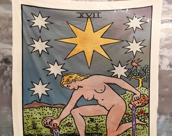 The Star Tarot Card Tapestry - Rider Waite, Watercolor Style