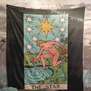 The Star Tarot Card Turquoise Tapestry - Rider Waite The Star Teal Tapestry (Full Card on Black)