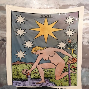 El tapiz de la acuarela de la carta del tarot de la estrella - Rider Waite El tapiz de la acuarela de la estrella