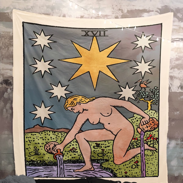 The Star Tarot Card Watercolor Tapestry - Rider Waite The Star Watercolor Tapestry