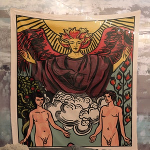 El tapiz de la carta del tarot de los amantes - Tapiz de la carta del tarot de dos hombres amantes por Printagrams