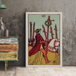 6 of Wands - Tarotkaartprint - The Six of Wands-kaartposter, geen lijst