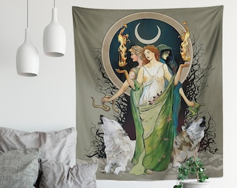 Moon Goddess Hecate Tapestry – Wiccan Witchy Wall Art