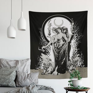 Moon Goddess Hecate Tapestry - Wiccan Tapestry - Hekate Witchy Tapestry