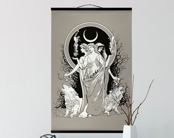 Hekate wydruk na płótnie – bogini księżyca, wiccańska dekoracja ścienna