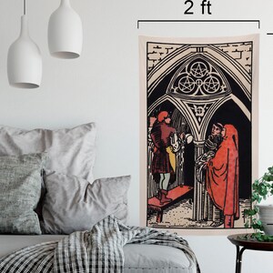 Tapiz de la Carta del Tarot 3 de Oros - Tapiz de Cartas Completas - Tapiz de la Baraja Rider Waite