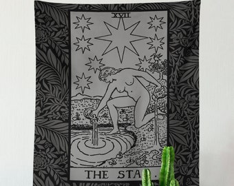 The Star Tarot Card Black and Gray Tapestry - Black & Grey