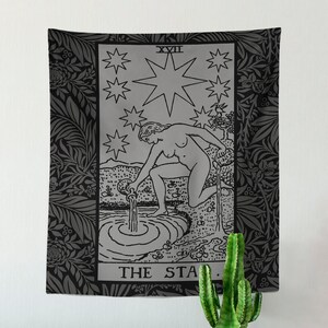The Star Tarot Card Black and Gray Tapestry - Black & Grey
