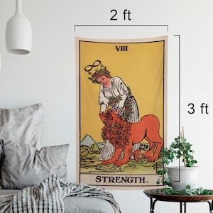 The Strength Tarot Card Tapestry - Full Card Tapestry - Rider Waite Deck Tapestry