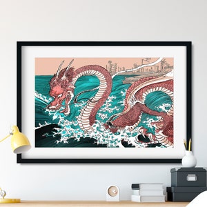 Japanese Print Pink Dragon - Ukiyo-e Utagawa Kuniyoshi Japanese Dragon Print (No Frame)
