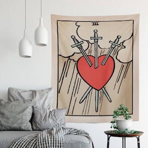 El tapiz de la tarjeta 3 Of Swords - Rider Waite Three Of Swords Tela decorativa
