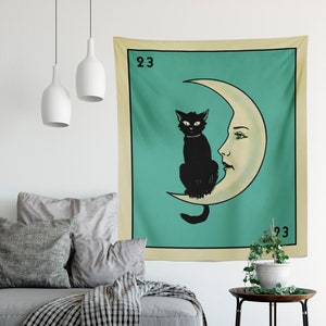 La Luna Cat Card Moon Tapestry