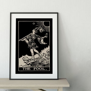 The Fool - Tarot Card Print - The Fool Black Card Poster, No Frame