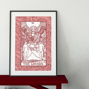 Los Amantes - Impresión de la Carta del Tarot Rosa - La Carta de los Amantes Póster Rosa, Sin Marco