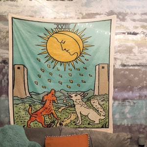 The Moon Tarot Card Turquesa Tela decorativa - Rider Waite The Moon Teal Tela decorativa