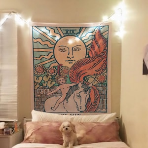 The Sun Tarot Card Pastel Tapiz - Baraja Rider Waite - The Sun Pastel Tela decorativa