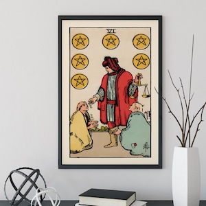 Zes van Pentakels- TarotKaart Print - De Zes van Pentakels Kaart Poster, Geen Frame